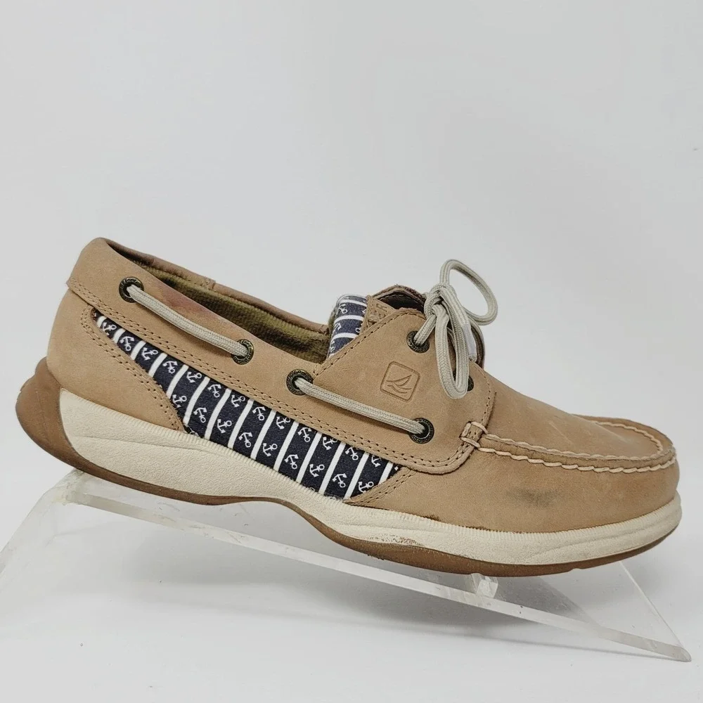 Sperry Top‎ Sider Womens Boat Shoes Size 7.5 Anchor Print Casual Shoes 9778994